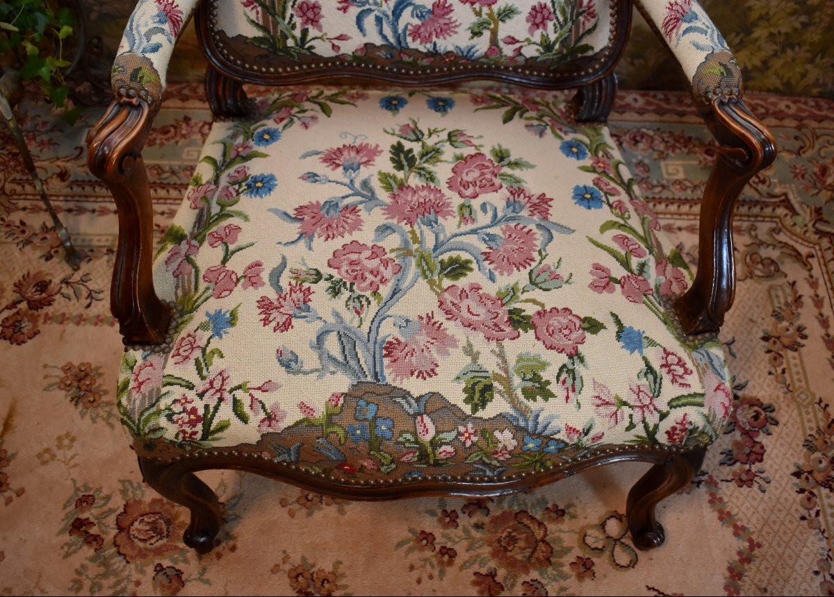 Estampille E. DIEUDONNE,  Maître en 1740, Fauteuil à Dossier Plat ou  à la Reine, XVIIIème-photo-6