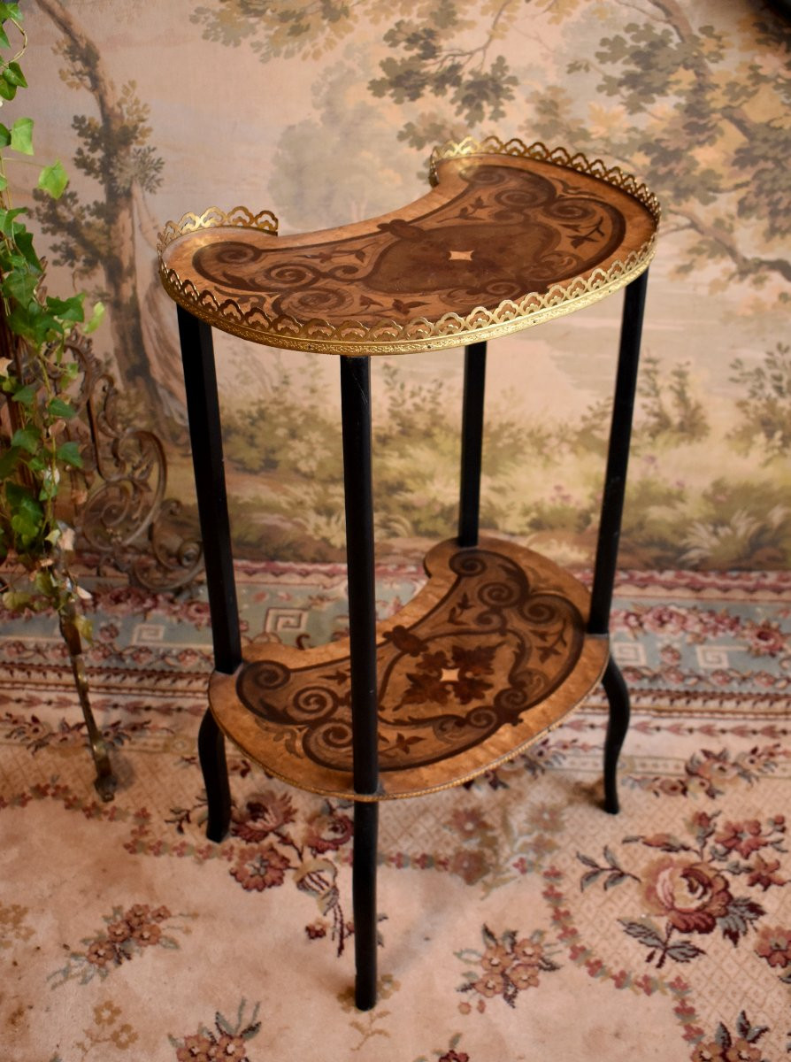 Sellette de Forme rognon en bois noirci et marqueterie, époque Napoléon III-photo-4