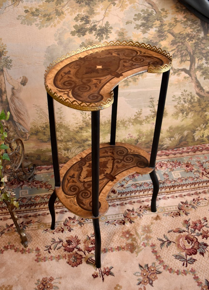 Sellette de Forme rognon en bois noirci et marqueterie, époque Napoléon III-photo-3