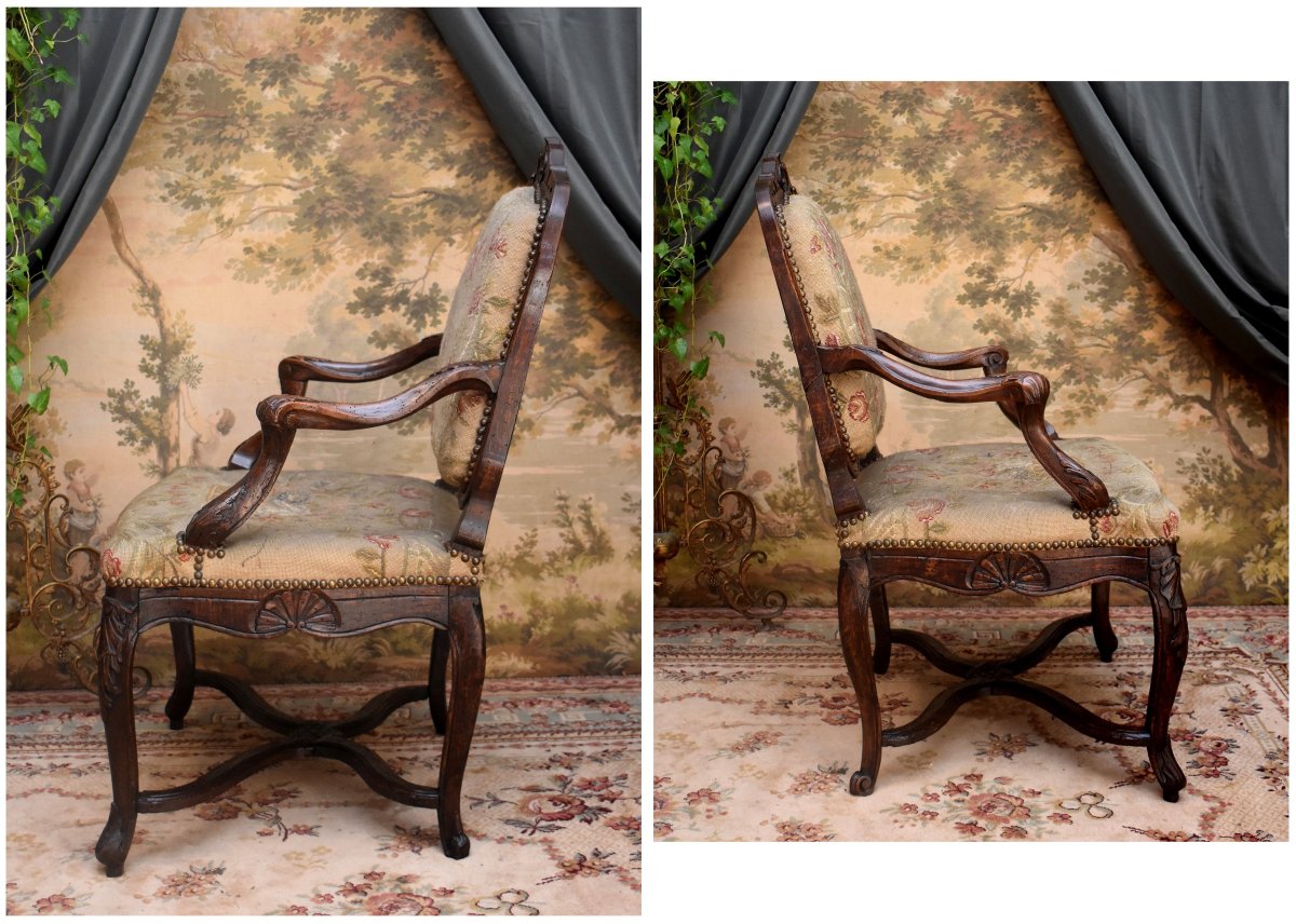 Fauteuil d&#039; Epoque R&eacute;gence , Tapisserie Aux Petits Points, D&eacute;but XVIII&egrave;me-photo-3