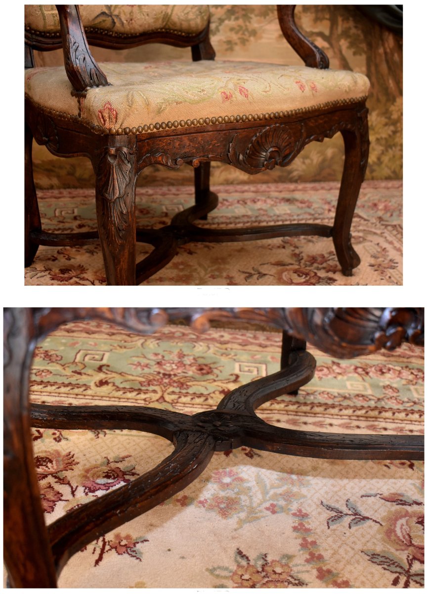 Fauteuil d&#039; Epoque R&eacute;gence , Tapisserie Aux Petits Points, D&eacute;but XVIII&egrave;me-photo-3