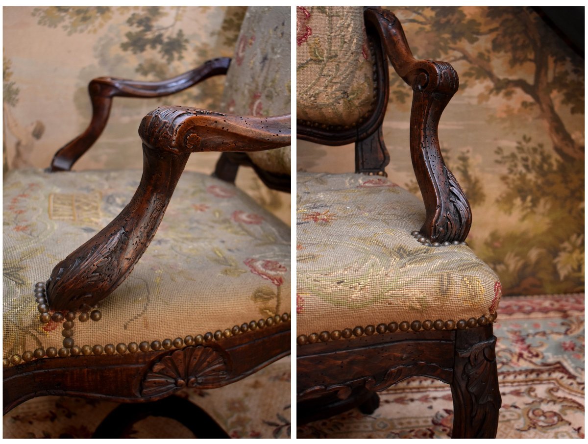 Fauteuil d&#039; Epoque R&eacute;gence , Tapisserie Aux Petits Points, D&eacute;but XVIII&egrave;me-photo-6