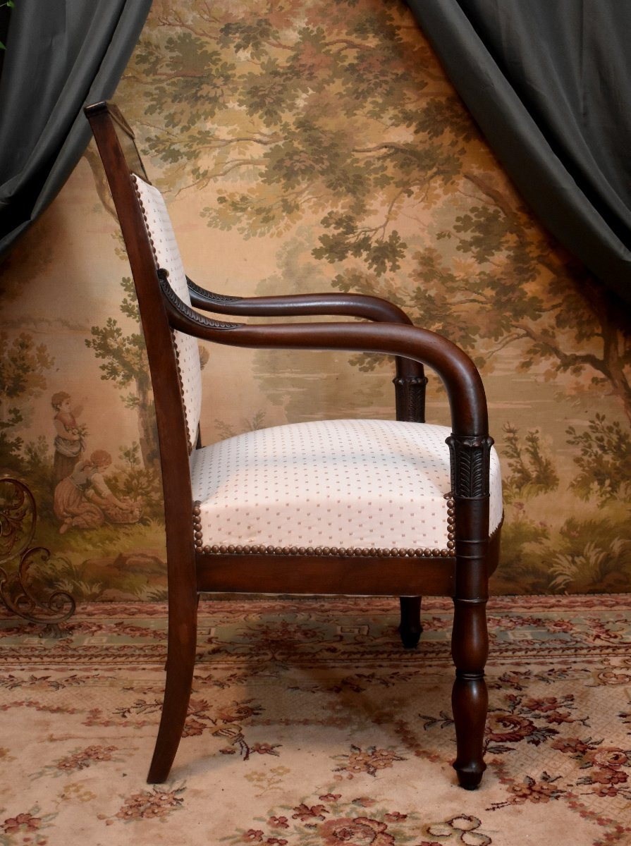 Restauration Period Mahogany Armchair, Fully Reupholstered, Circa 1820-photo-2