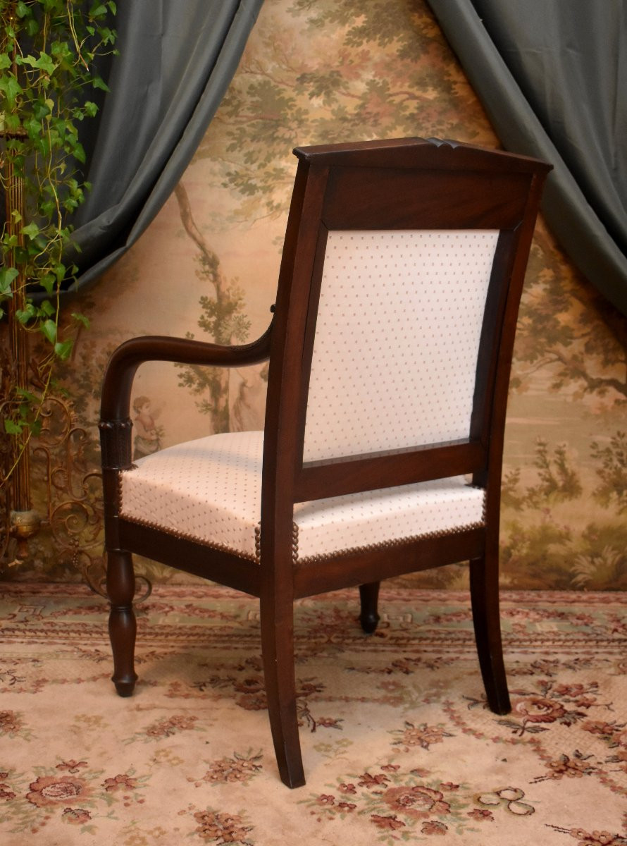 Restauration Period Mahogany Armchair, Fully Reupholstered, Circa 1820-photo-3