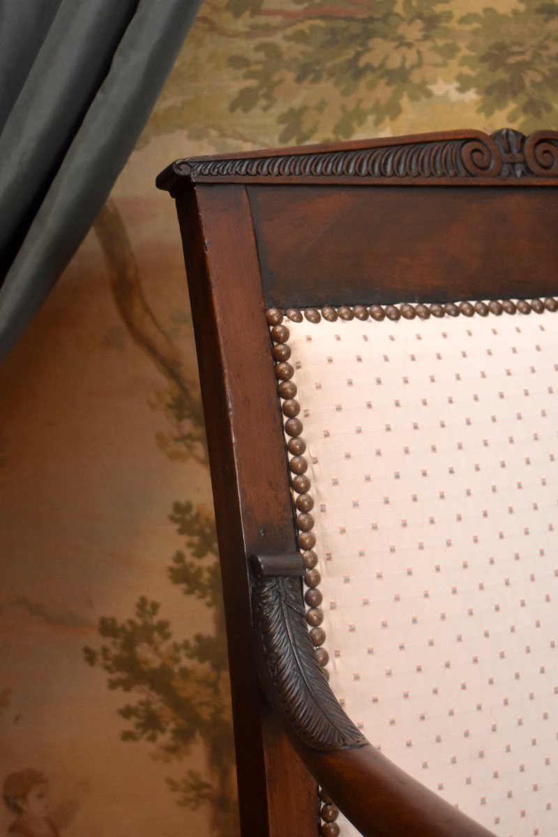 Restauration Period Mahogany Armchair, Fully Reupholstered, Circa 1820-photo-7