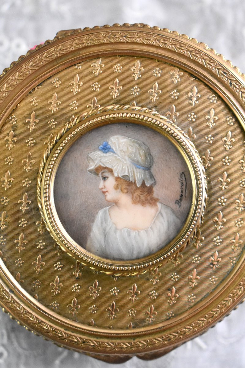 Jewelry Box, Signed Miniature Portrait Of A Young Woman With Charlotte, Signed, Late 19th Century-photo-4