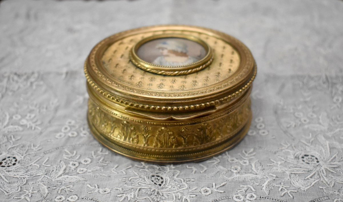 Jewelry Box, Signed Miniature Portrait Of A Young Woman With Charlotte, Signed, Late 19th Century-photo-3