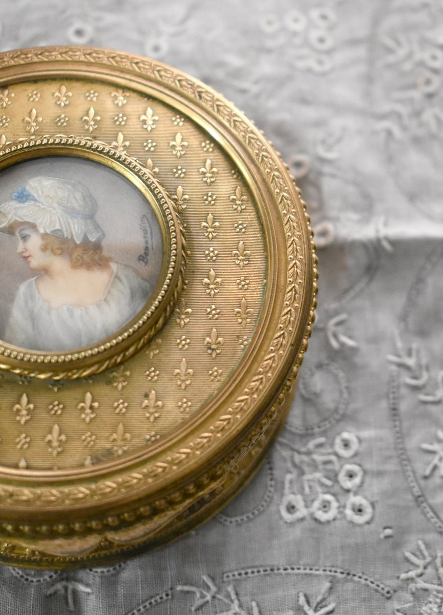 Jewelry Box, Signed Miniature Portrait Of A Young Woman With Charlotte, Signed, Late 19th Century-photo-4