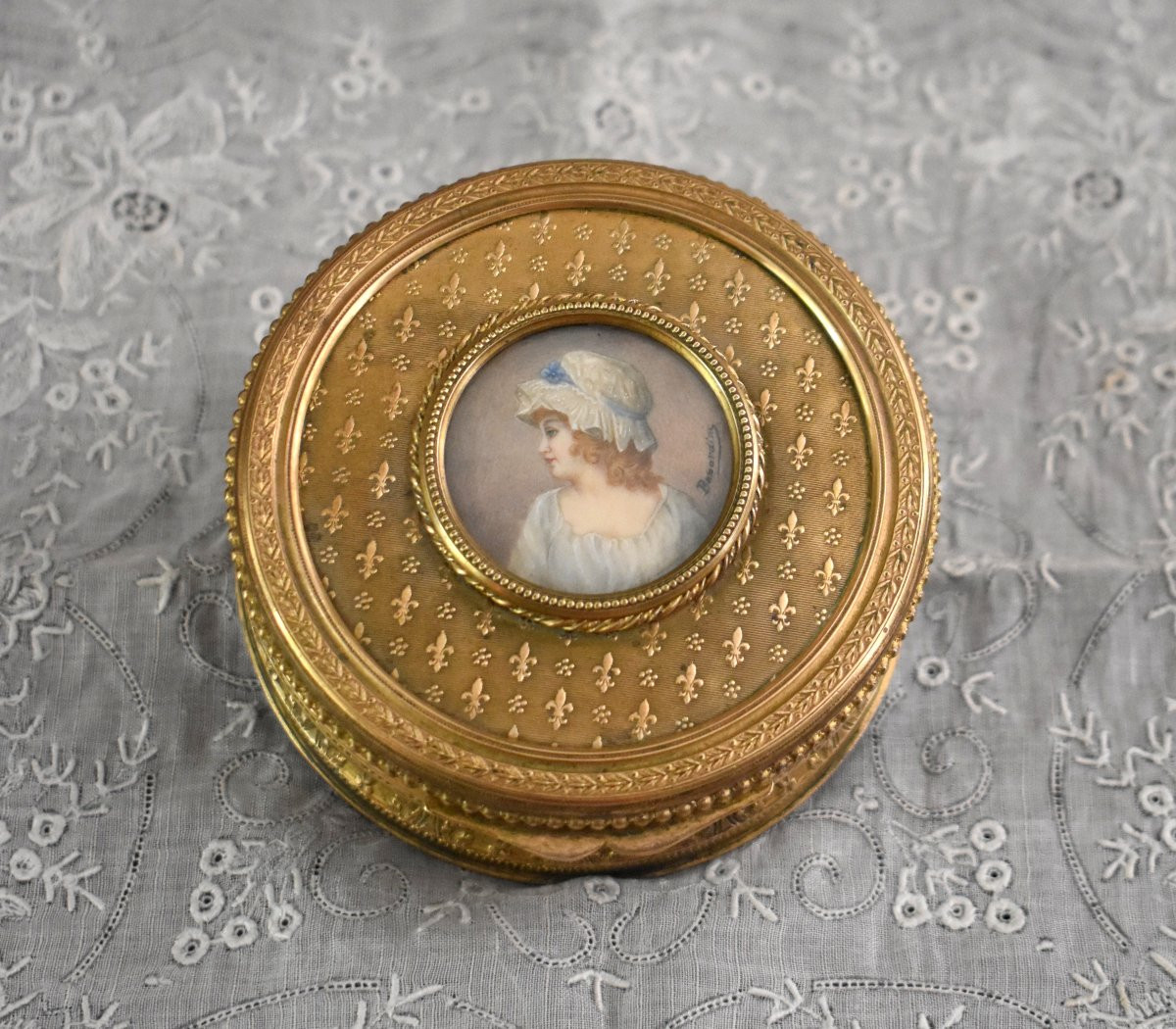 Jewelry Box, Signed Miniature Portrait Of A Young Woman With Charlotte, Signed, Late 19th Century-photo-6
