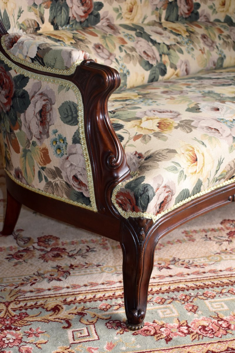 Three Bosses Sofa, Carved Mahogany Bench, Napoleon III, Circa 1850-photo-4