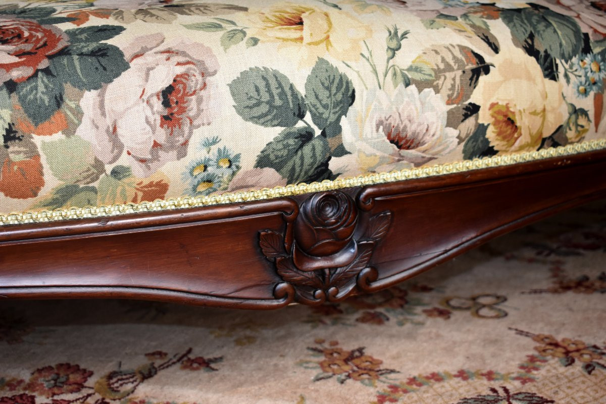 Three Bosses Sofa, Carved Mahogany Bench, Napoleon III, Circa 1850-photo-6
