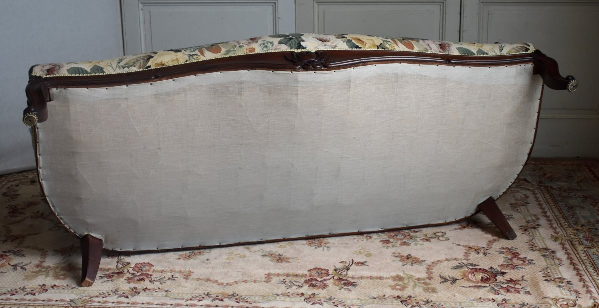 Three Bosses Sofa, Carved Mahogany Bench, Napoleon III, Circa 1850-photo-8