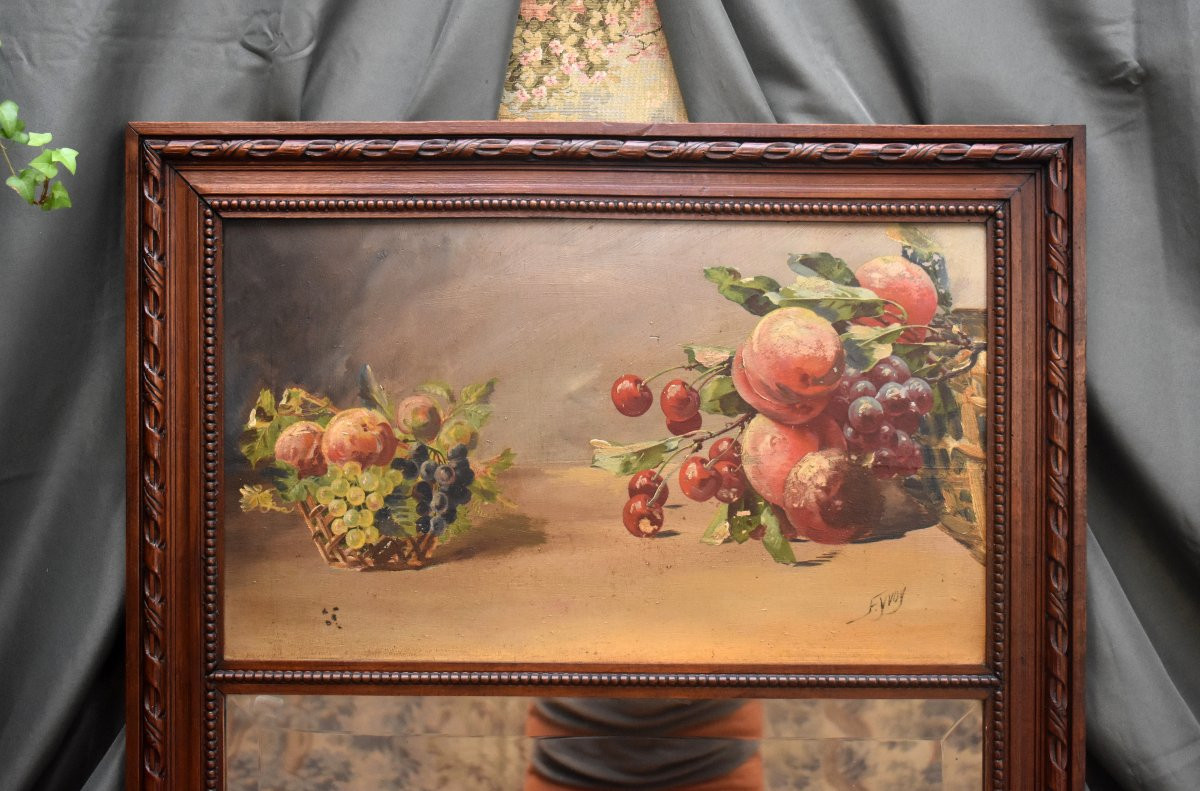 Louis XVI Style Trumeau, Still Life With Fruit, Beveled Mirror, 19th Century-photo-2
