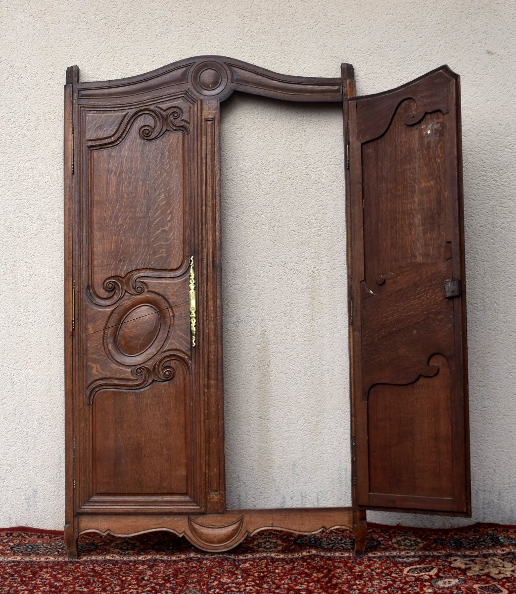 Façade d'Armoire en Chêne avec Encadrement , Portes de Placard, Elément de Boiserie, XIXème-photo-2