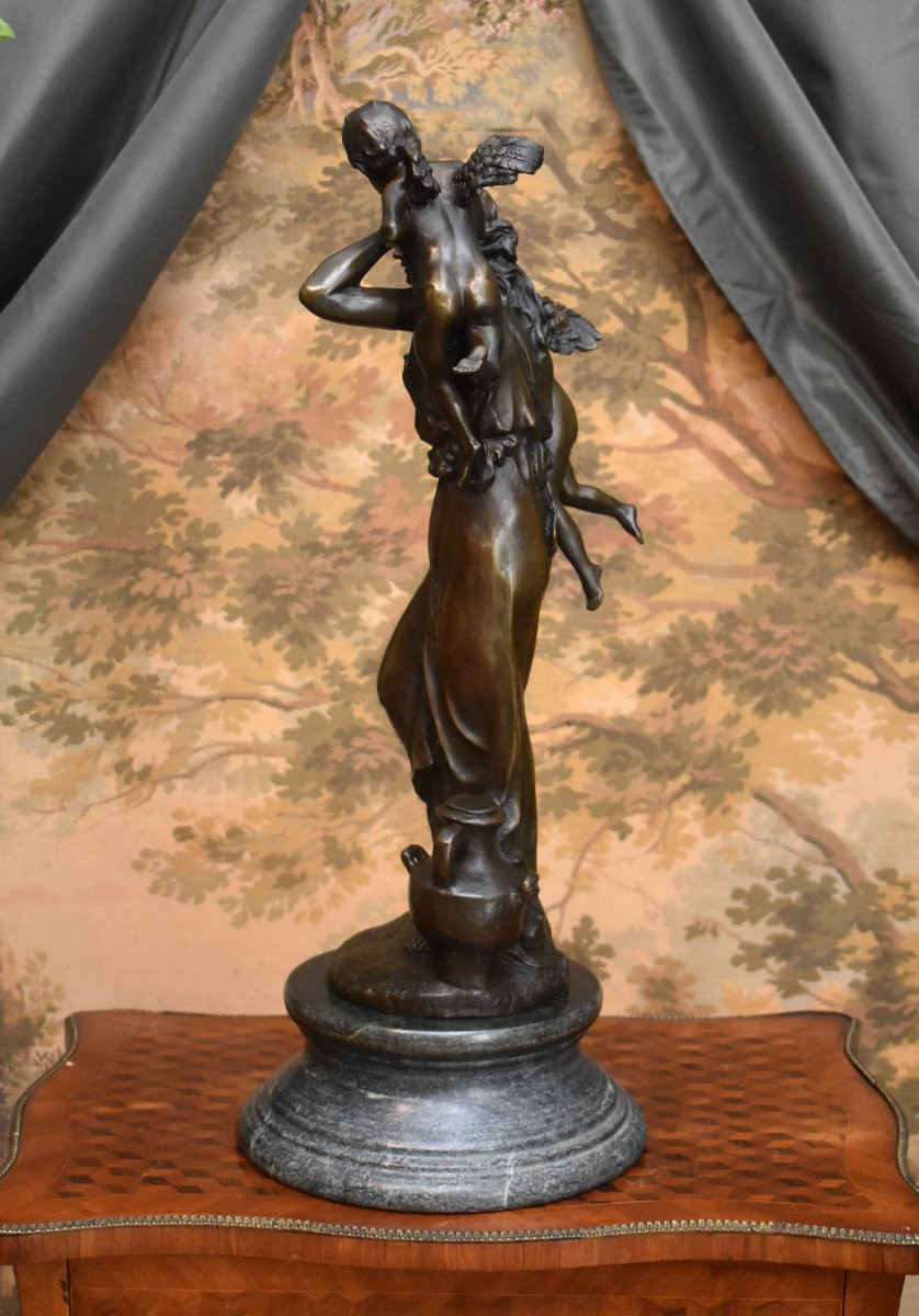 Groupe en Bronze, Le Murmure des Anges, Jeune Femme et Putti, Porteuse d'Eau et Anges, XXème-photo-2