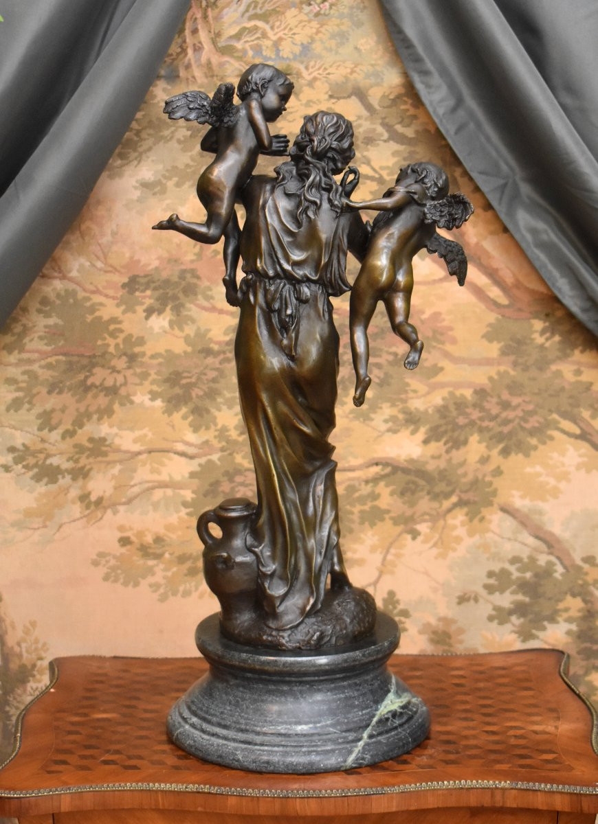 Groupe en Bronze, Le Murmure des Anges, Jeune Femme et Putti, Porteuse d'Eau et Anges, XXème-photo-3