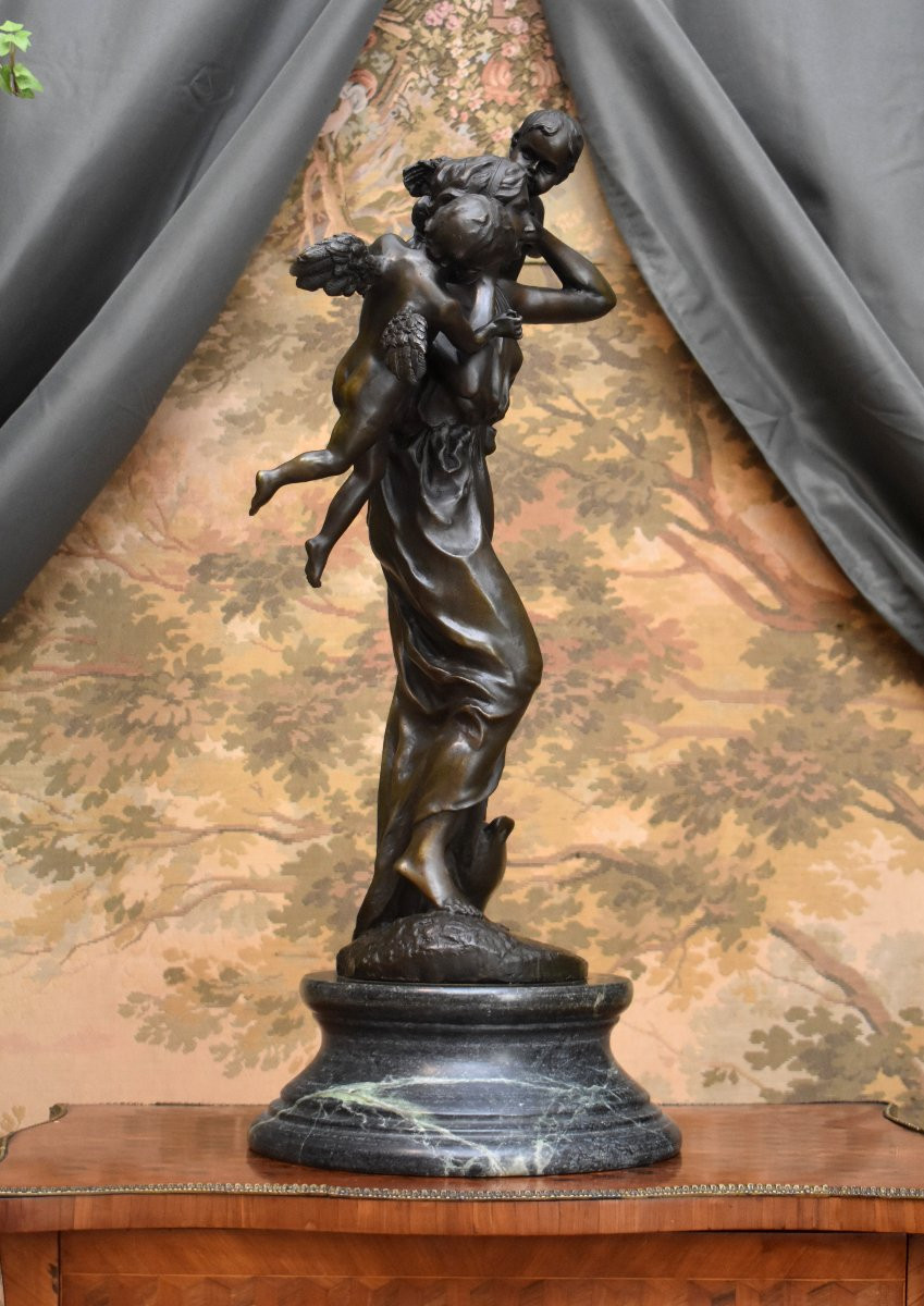 Groupe en Bronze, Le Murmure des Anges, Jeune Femme et Putti, Porteuse d'Eau et Anges, XXème-photo-4