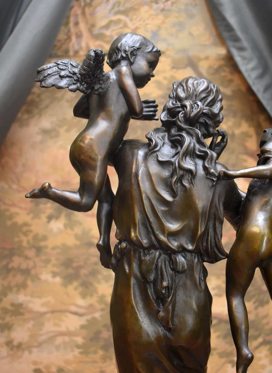 Groupe en Bronze, Le Murmure des Anges, Jeune Femme et Putti, Porteuse d'Eau et Anges, XXème-photo-6