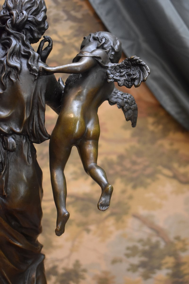 Groupe en Bronze, Le Murmure des Anges, Jeune Femme et Putti, Porteuse d'Eau et Anges, XXème-photo-7