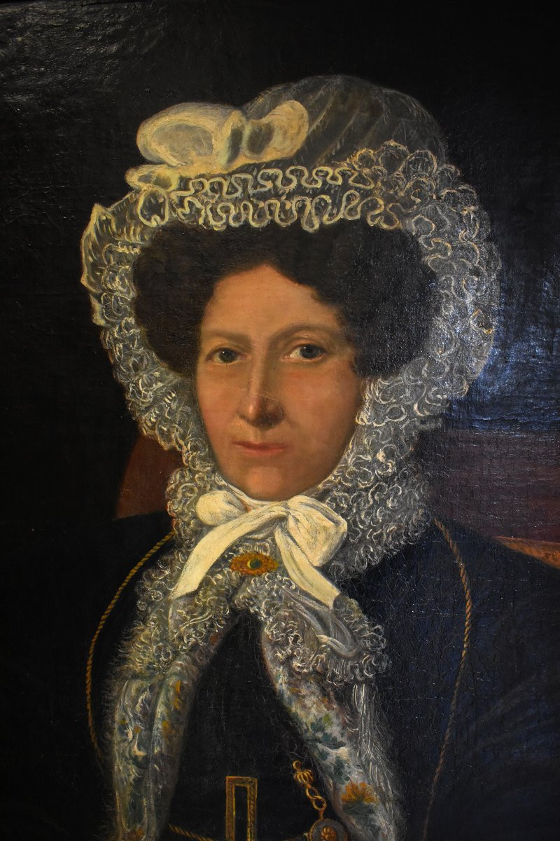 "Ma Chère Mère", Importante Huile sur Toile Encadrée, Portrait de Femme, XIXème-photo-3