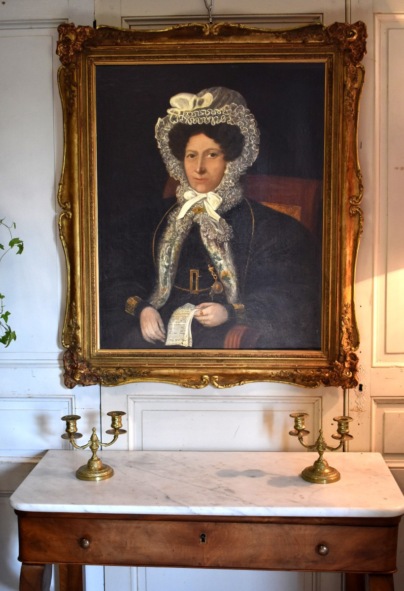 "Ma Chère Mère", Importante Huile sur Toile Encadrée, Portrait de Femme, XIXème