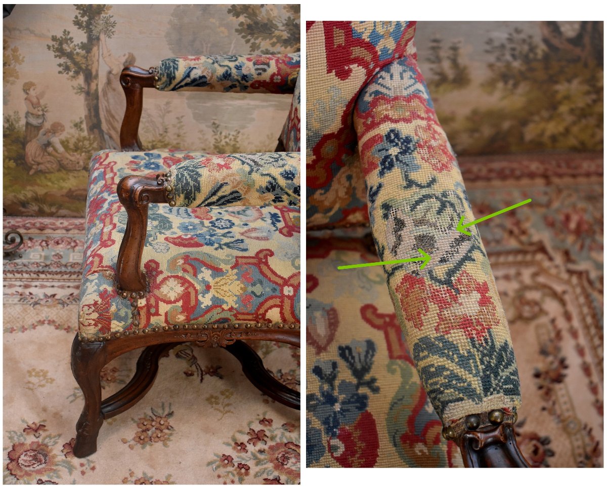 Fauteuil  à Haut Dossier d'Epoque Régence , Epoque XVIIIème, Tapisserie aux Petits Points-photo-7