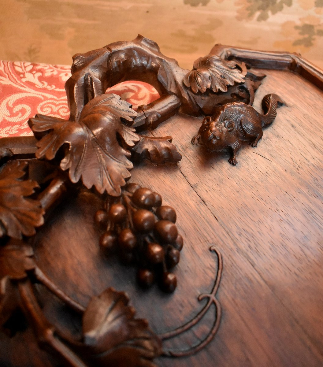 Carved Wooden Serving Tray With Animal And Plant Decor, Asia, Circa 1900-photo-3