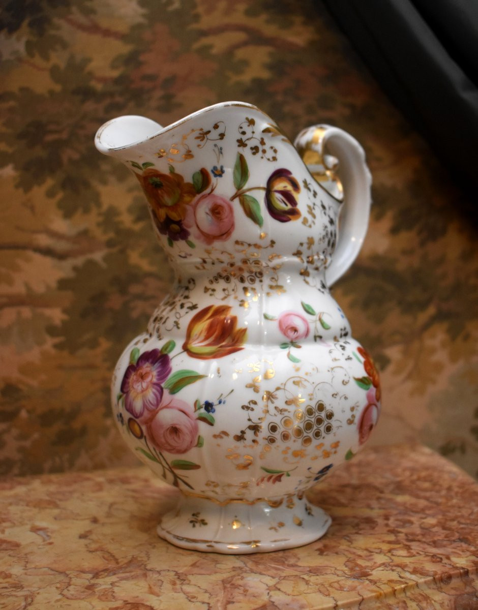 Aiguière et Bassin de Toilette en Porcelaine de Paris, Epoque Louis Philippe, Décor Peint Main-photo-3