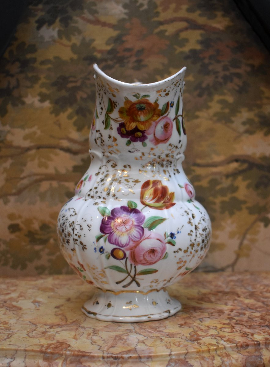 Aiguière et Bassin de Toilette en Porcelaine de Paris, Epoque Louis Philippe, Décor Peint Main-photo-3