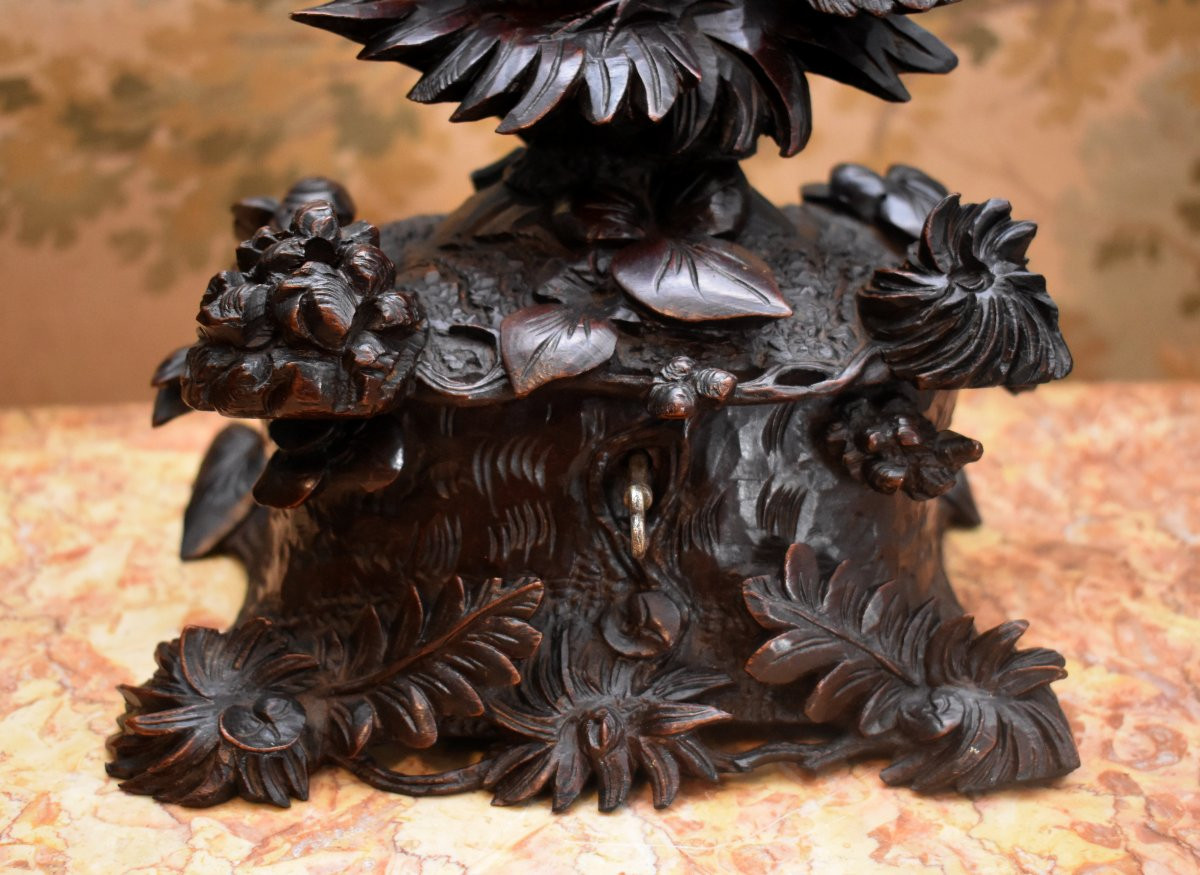 Forêt Noire, Coffret à Bijoux en Bois Sculpté, Oiseau et Végétaux, Boîte , Epoque XIXème-photo-4