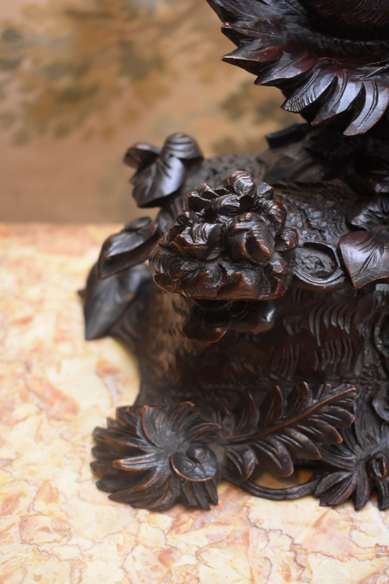 Forêt Noire, Coffret à Bijoux en Bois Sculpté, Oiseau et Végétaux, Boîte , Epoque XIXème-photo-4