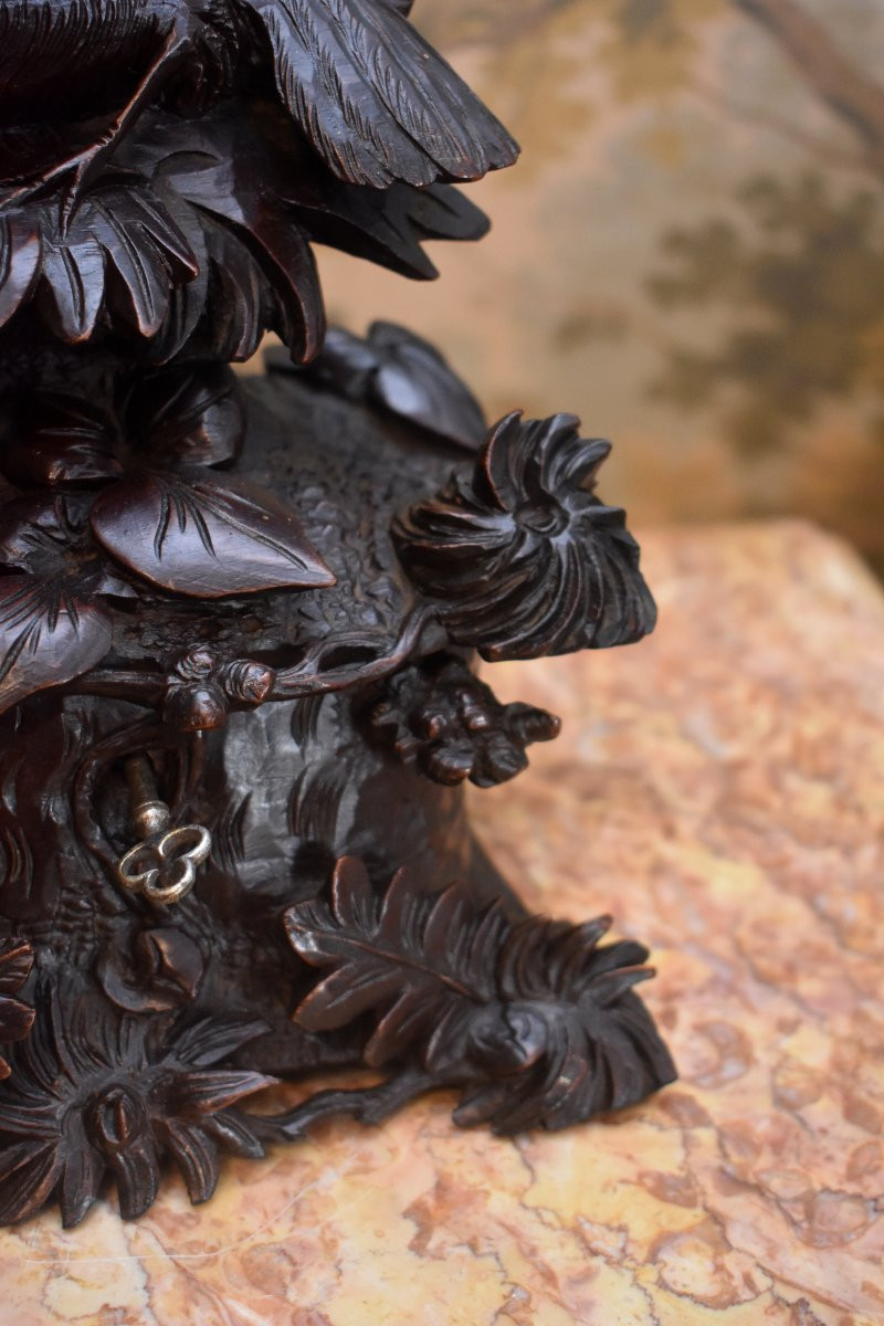 Forêt Noire, Coffret à Bijoux en Bois Sculpté, Oiseau et Végétaux, Boîte , Epoque XIXème-photo-5