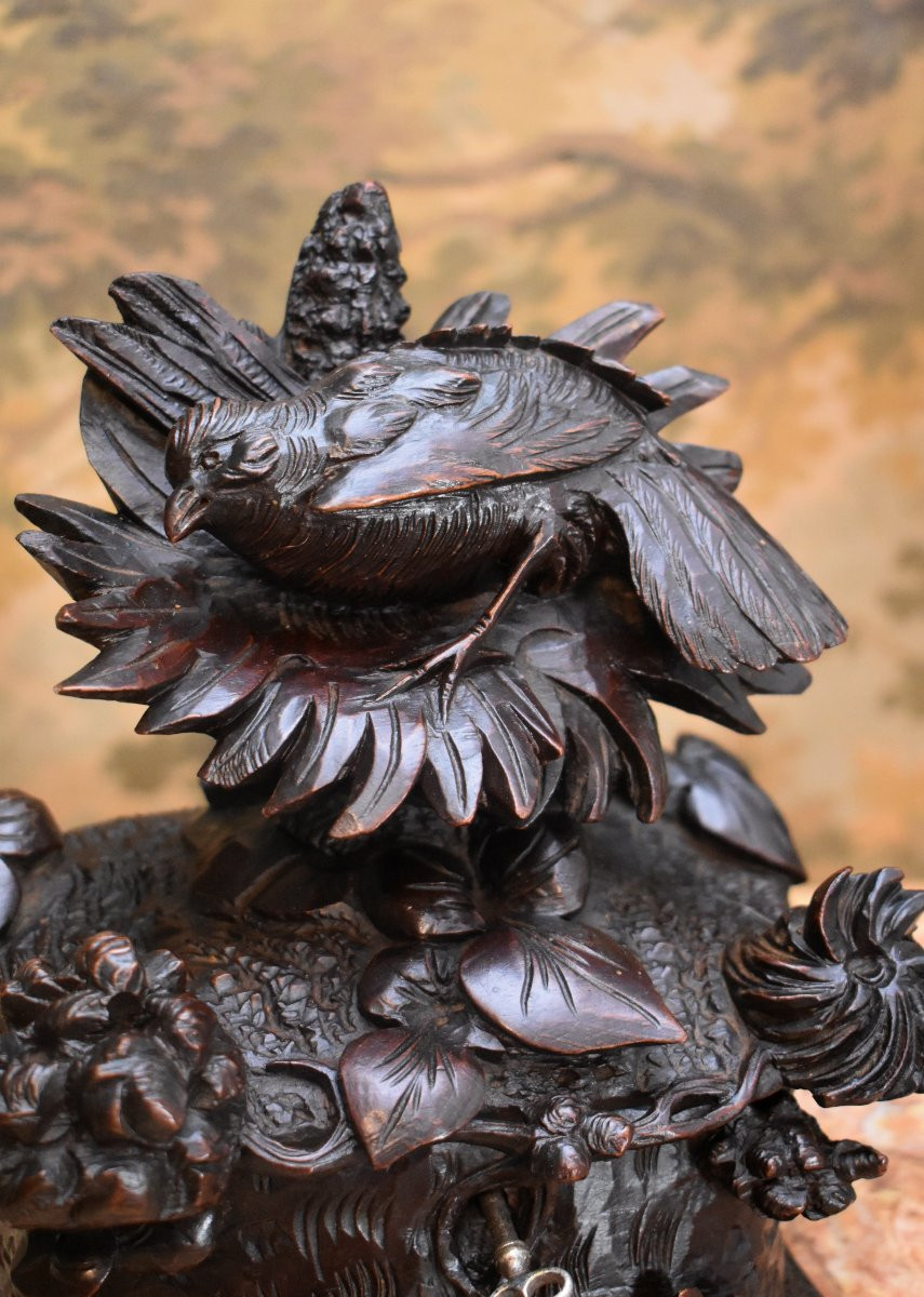 Forêt Noire, Coffret à Bijoux en Bois Sculpté, Oiseau et Végétaux, Boîte , Epoque XIXème-photo-6