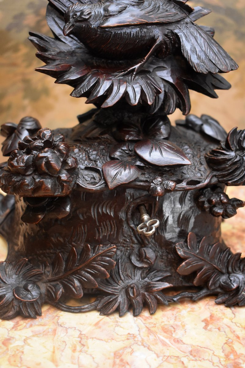 Forêt Noire, Coffret à Bijoux en Bois Sculpté, Oiseau et Végétaux, Boîte , Epoque XIXème-photo-7