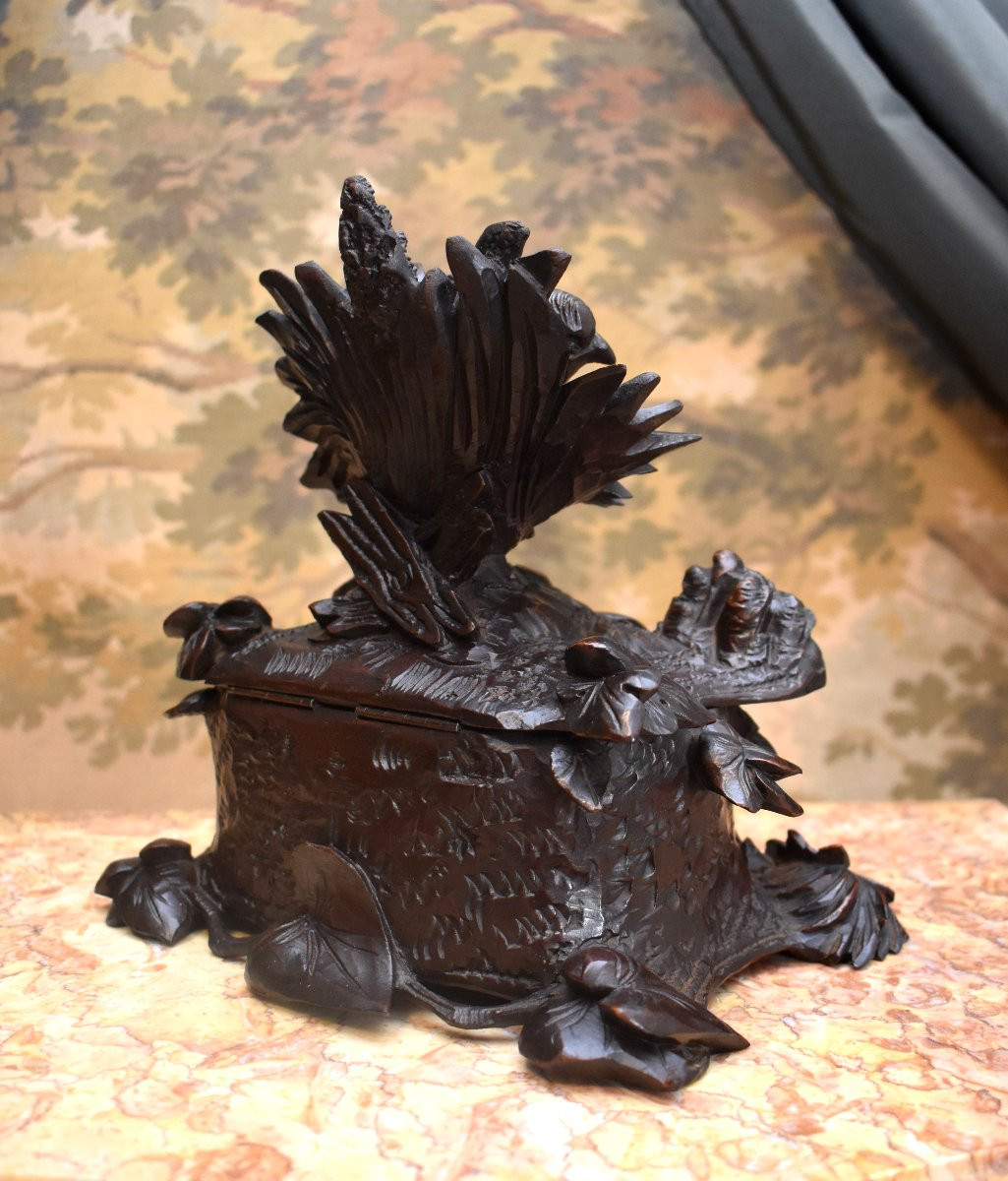 Forêt Noire, Coffret à Bijoux en Bois Sculpté, Oiseau et Végétaux, Boîte , Epoque XIXème-photo-8