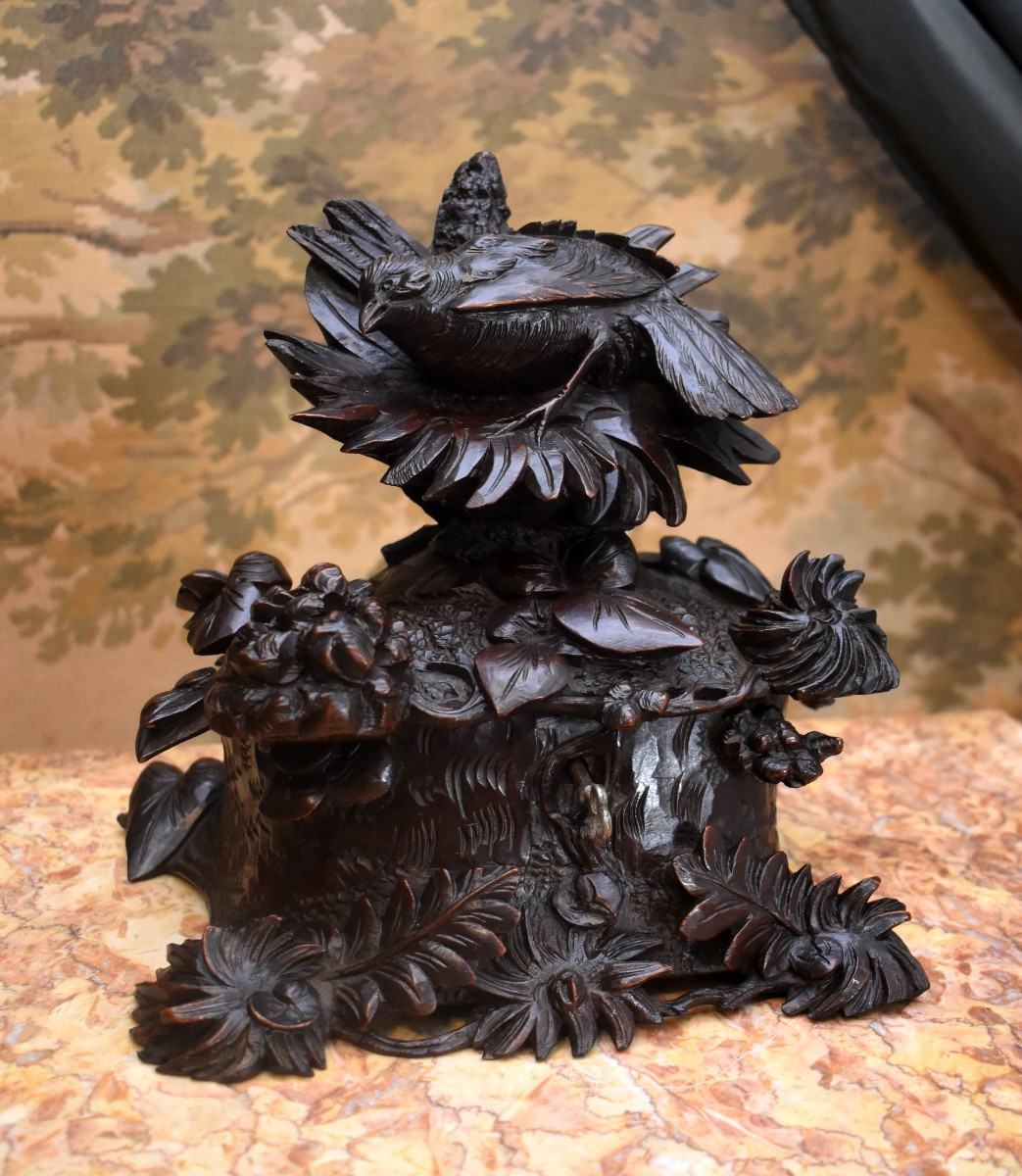 Forêt Noire, Coffret à Bijoux en Bois Sculpté, Oiseau et Végétaux, Boîte , Epoque XIXème