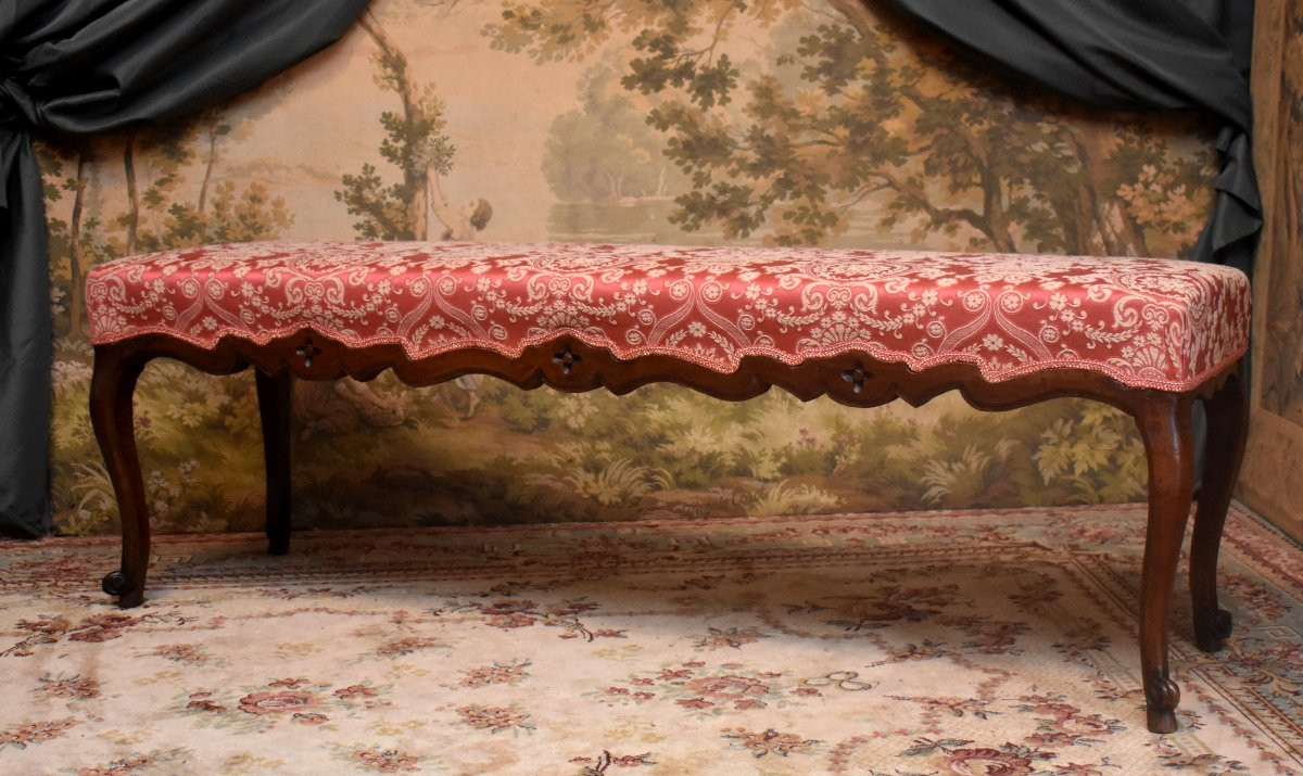 Grand Banc d'Epoque  Louis XV en  Noyer , Milieu  XVIIIème -photo-3