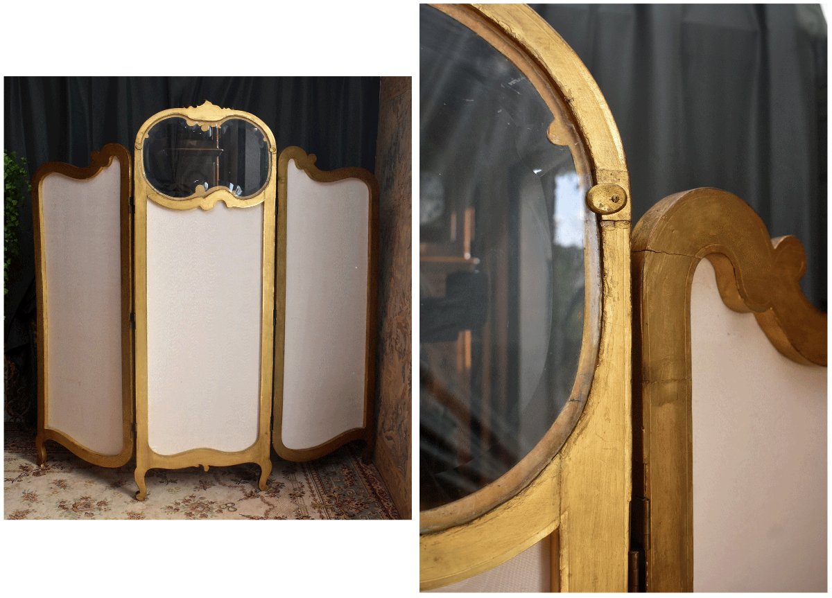 Important Paravent en Bois Dor&eacute; de Style Louis XV, Epoque Napoleon III, Tissu Velours Brod&eacute;, XIX&egrave;me-photo-7
