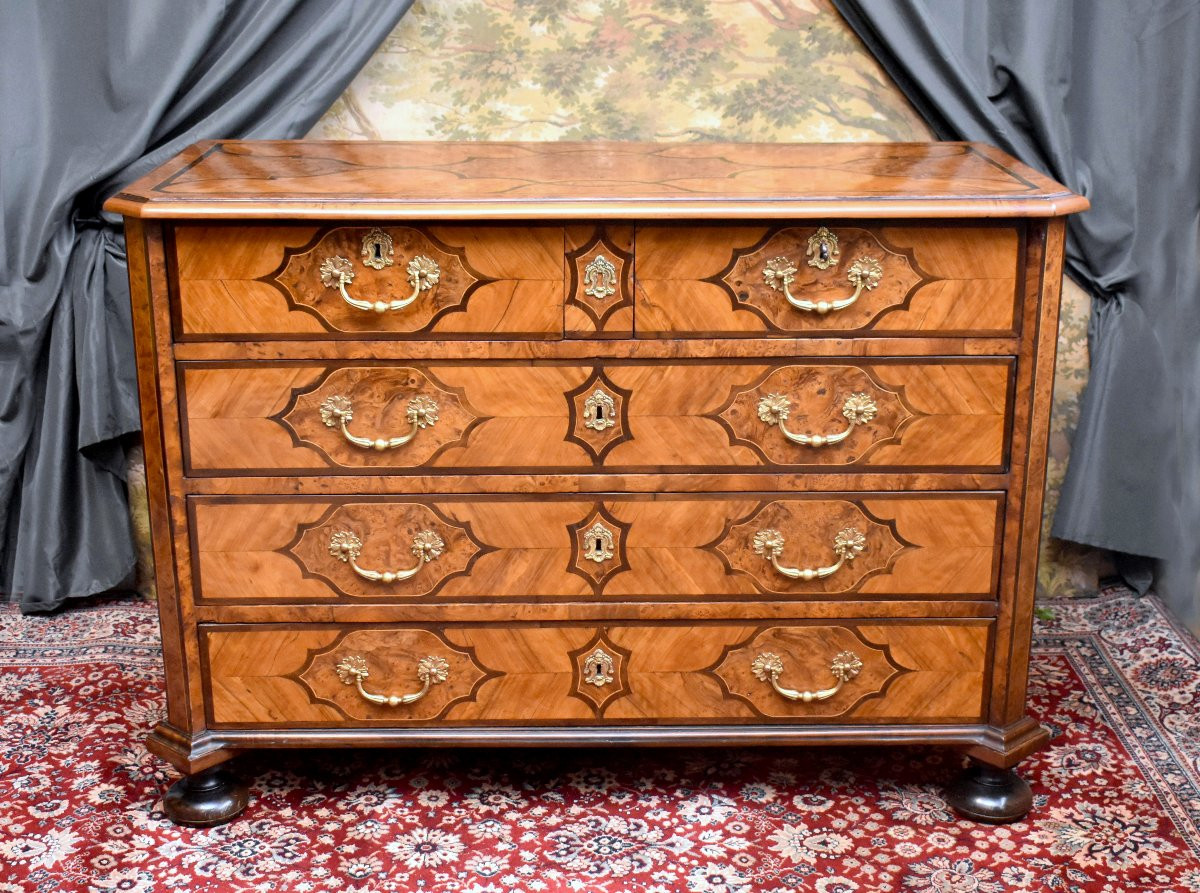 Commode Louis XIV Marquetée, Alsace ou Vallée du Rhin, Marqueterie Dans le Goût de Hache-photo-2