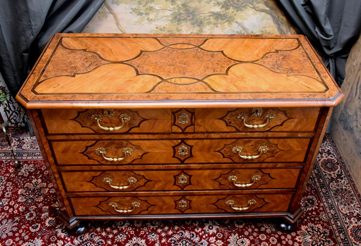 Commode Louis XIV Marquetée, Alsace ou Vallée du Rhin, Marqueterie Dans le Goût de Hache-photo-3