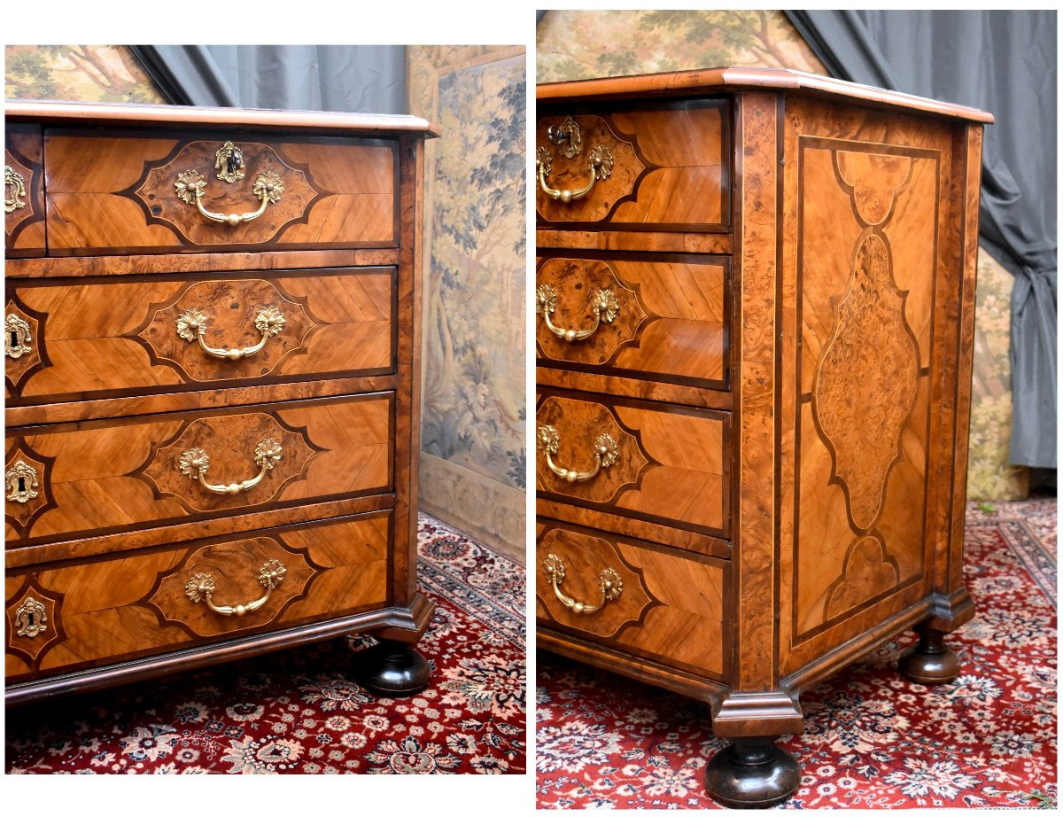 Commode Louis XIV Marquetée, Alsace ou Vallée du Rhin, Marqueterie Dans le Goût de Hache-photo-4