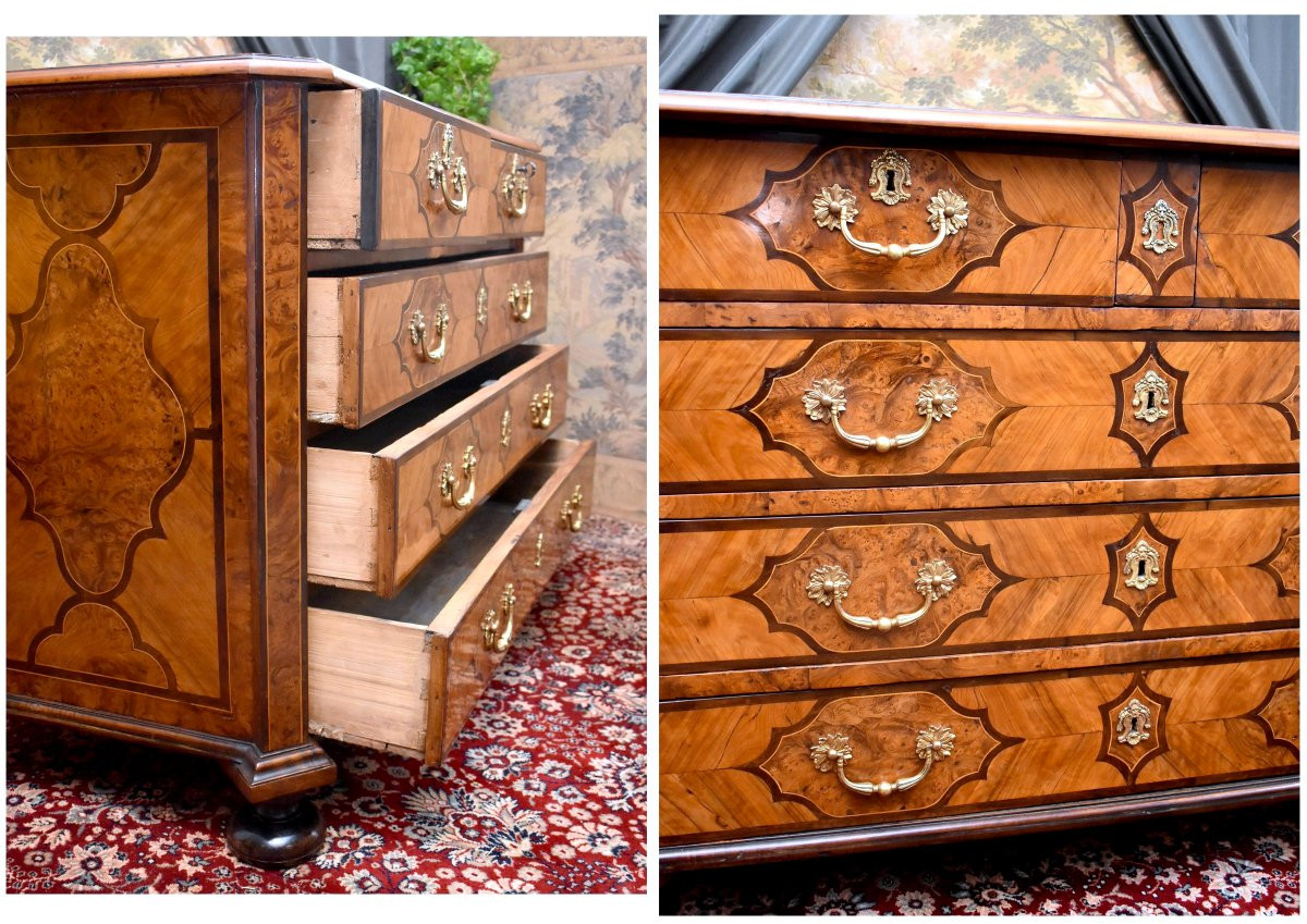 Commode Louis XIV Marquetée, Alsace ou Vallée du Rhin, Marqueterie Dans le Goût de Hache-photo-5