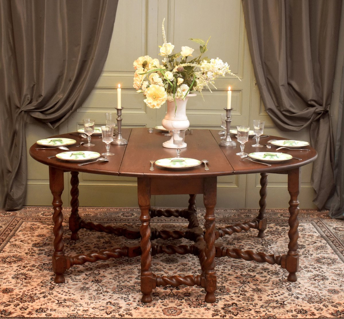 Imposante Table Gateleg en Chêne Formant Console, Table de Salle à Manger à Volets / Abattants-photo-2