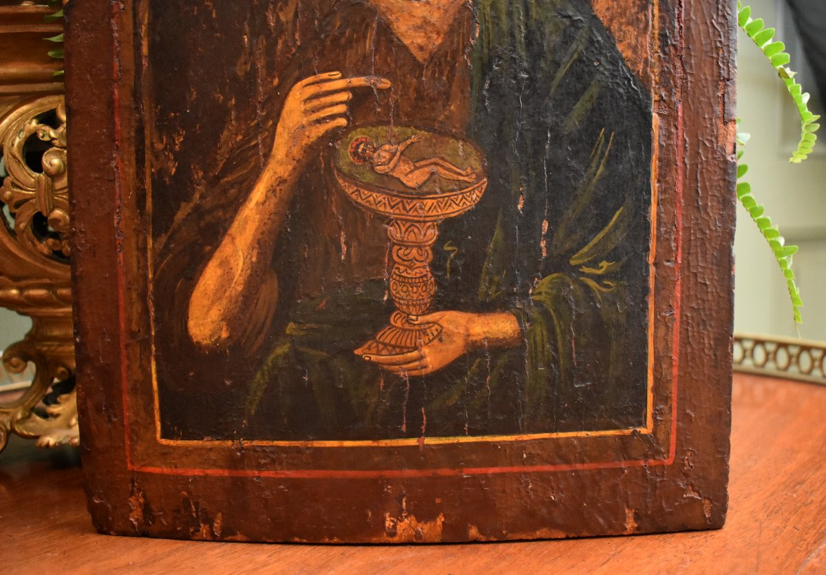 Russian Icon, Saint John The Baptist, Tempera On Wood, 19th Century-photo-1