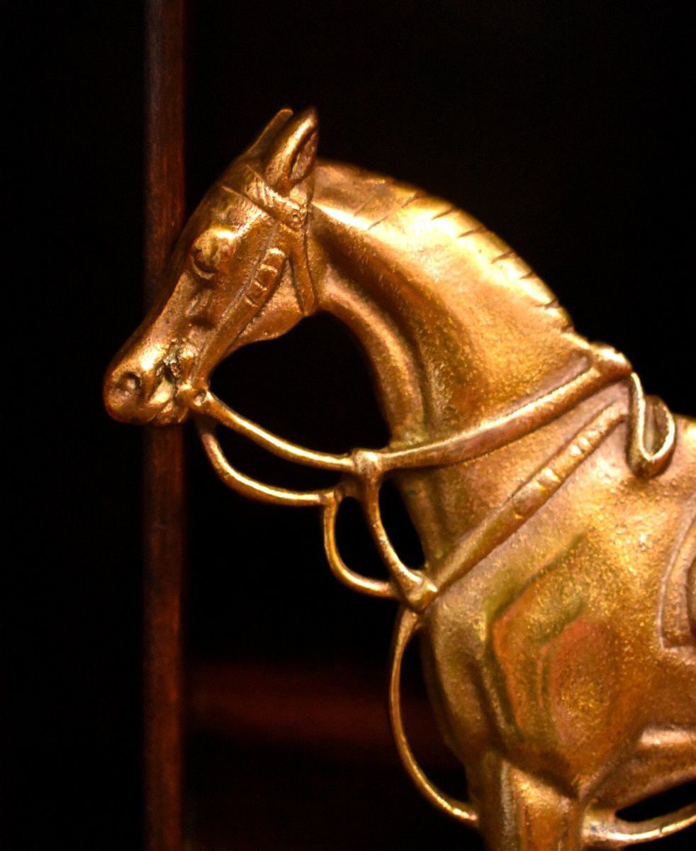 Coat Rack, Wall-mounted Locker, Horse And Horseshoes, Bronze And Gilt Brass, 20th Century-photo-3