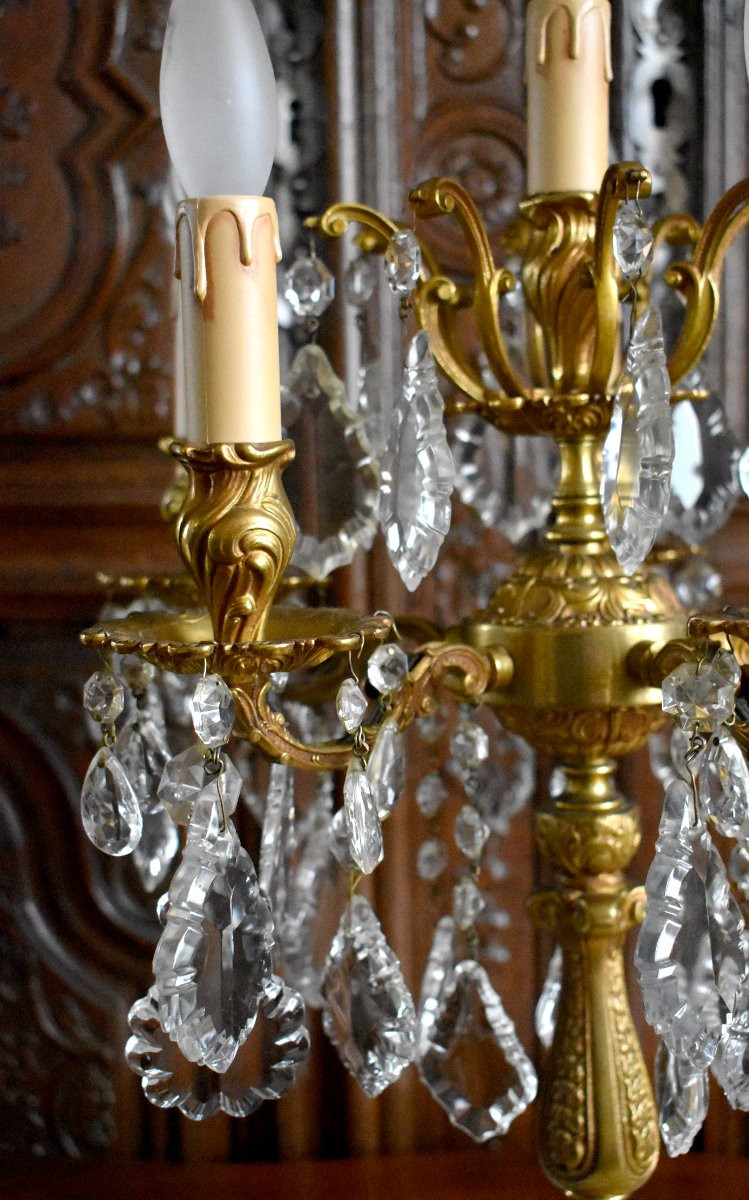  Girandole de Style Louis XV en Bronze Doré et Pampilles en  Cristal, Six Feux,  Milieu XXème-photo-4