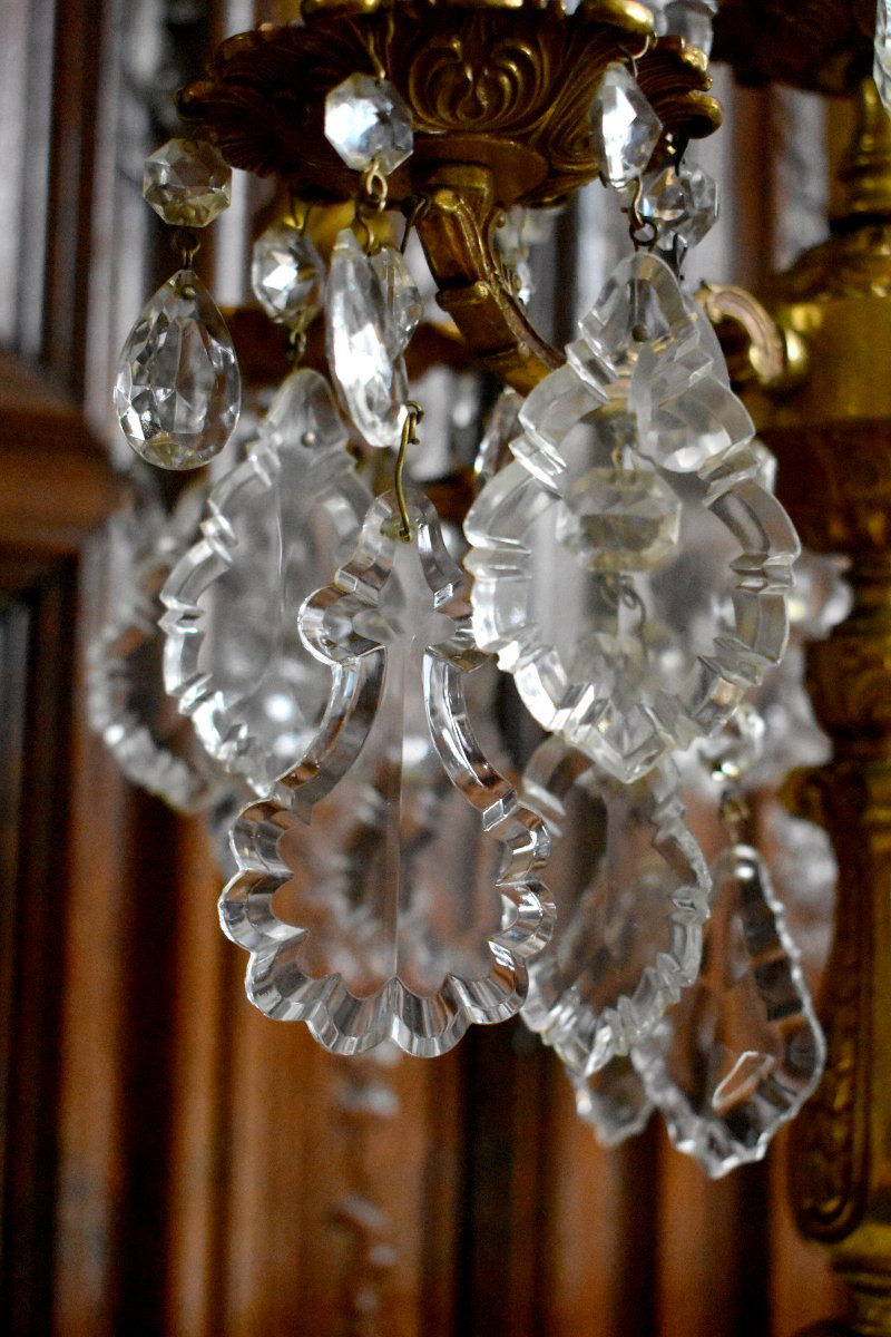  Girandole de Style Louis XV en Bronze Doré et Pampilles en  Cristal, Six Feux,  Milieu XXème-photo-5