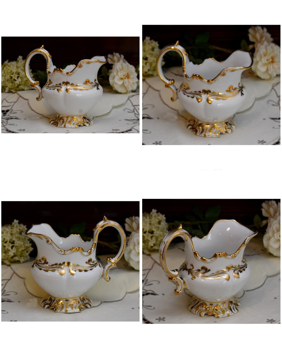 Service à café en Porcelaine Blanche et Or, Style Rocaille, Epoque Louis Philippe, Huit tasses-photo-7