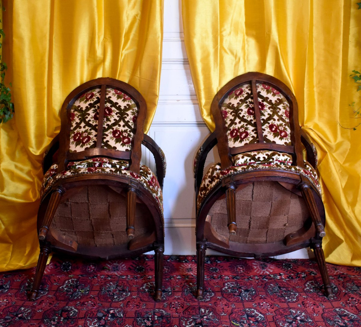 Paire de fauteuils Cabriolets Epoque Transition, Louis XV / Louis XVI, vers 1760-1770, XVIIIeme-photo-4