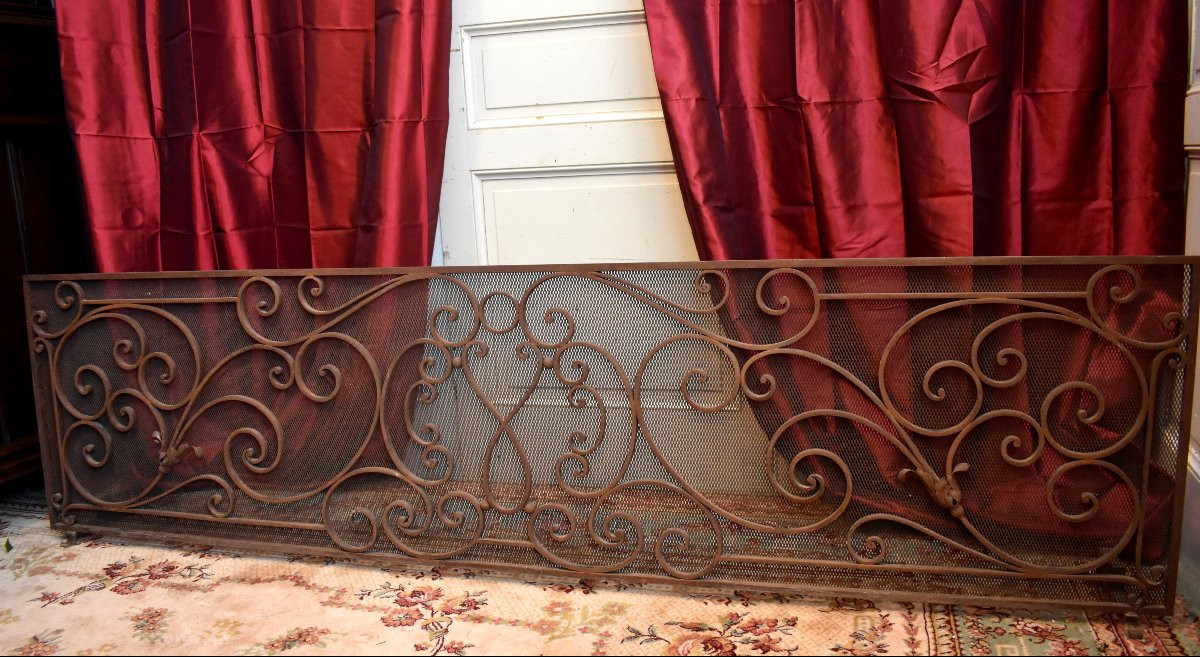 Grille de Cheminée de Château, Grand Pare Feu en Fer Forgé, 2m04, Epoque  XIXème-photo-2
